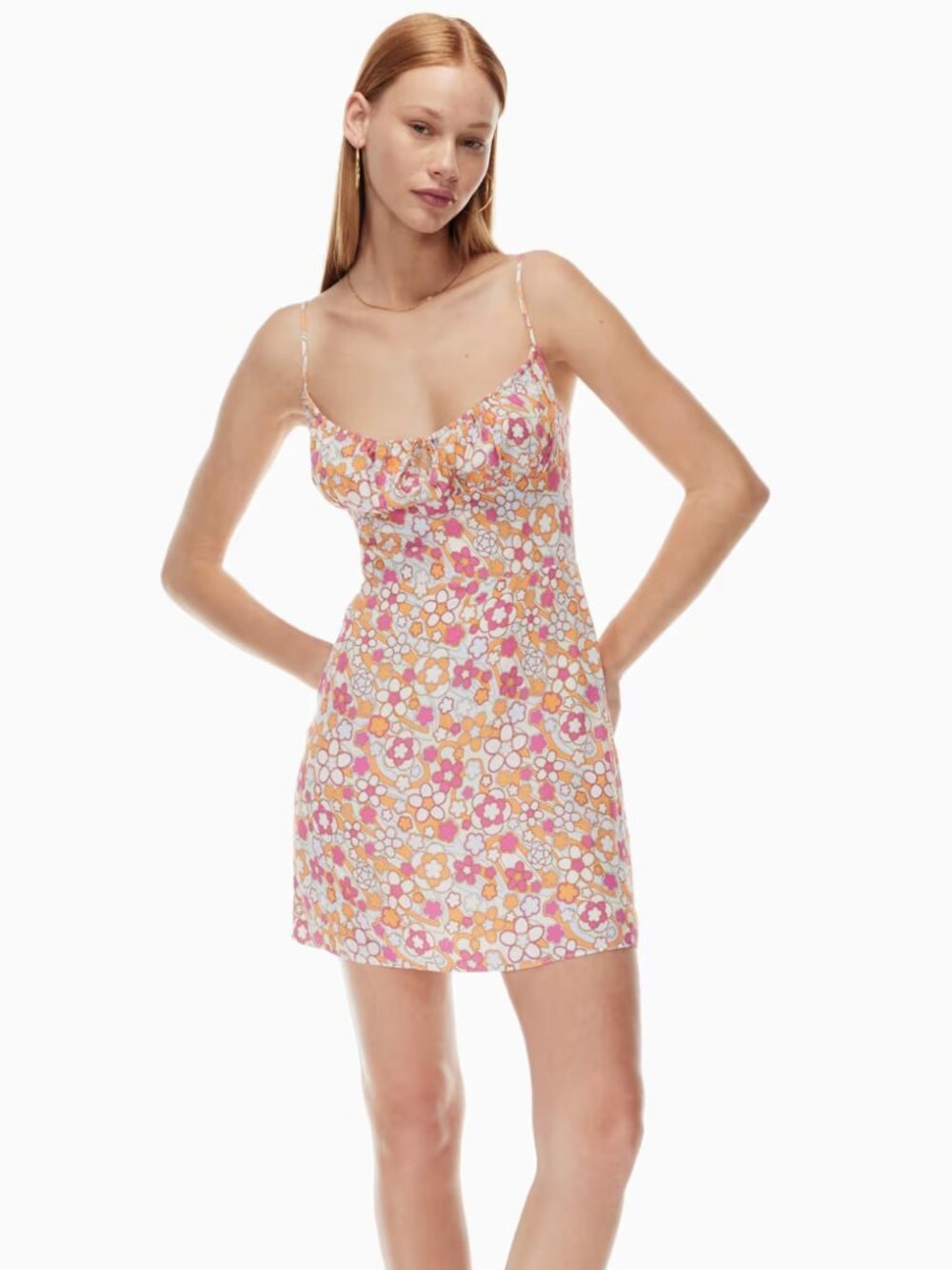 Aritzia Sunday Best Pink and Orange Floral Delilah Mini Dress | MEDIUM